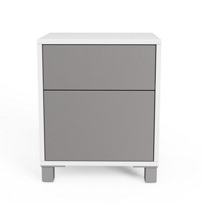 White and grey side table with wireless phone charging and Alexa or app operated LED mood lighting