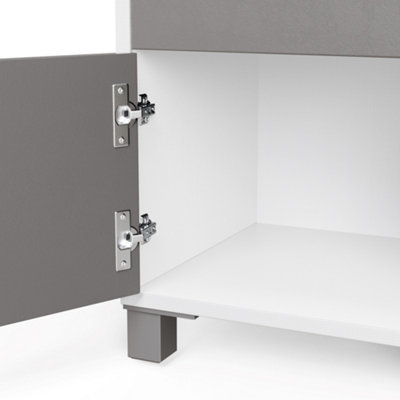 White and grey side table with wireless phone charging and Alexa or app operated LED mood lighting