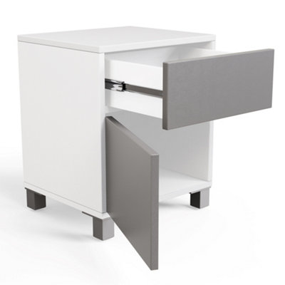 White and grey side table with wireless phone charging and Alexa or app operated LED mood lighting