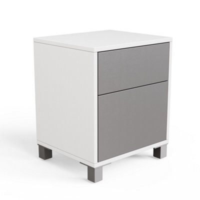 White and grey side table with wireless phone charging and Alexa or app operated LED mood lighting
