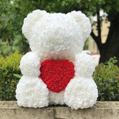 White rose bear with red heart hotsell