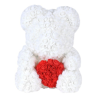 White and Red Artificial Rose Teddy Bear Festivals Gift with Box and LED Light 40 cm