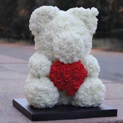 White and Red Artificial Rose Teddy Bear with Gift Box for Festivals