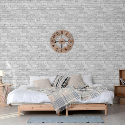 White and Silver Rustic Brick Effect Wallpaper Windsor Wallcoverings ...