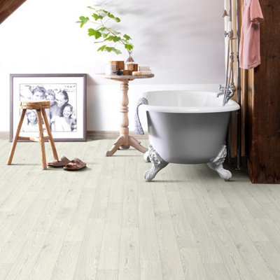 White Anti-Slip Wood Effect Vinyl Flooring For LivingRoom, Hallways, Kitchen, 2.0mm Thick Vinyl Sheet -1m(3'3") X 4m(13'1")-4m²