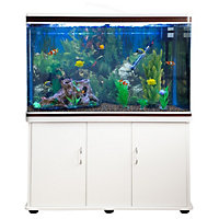 White Aquarium Fish Tank & Cabinet with Complete Starter Kit - Natural Gravel