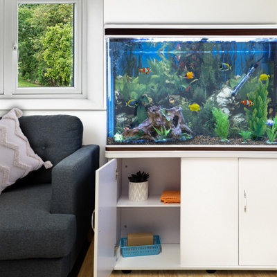 White Aquarium Fish Tank & Cabinet with Complete Starter Kit - Natural ...