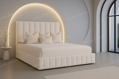 White Astra Plush 4FT6 Double Bed Frame With 54inch Headboard Solid Base