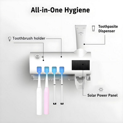 White Automatic Sensor Toothbrush Sanitizer Holder, Wall Mounted UV ...