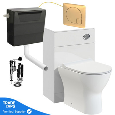 White Back to Wall WC Toilet Unit 500mm with Cistern and Brushed ...