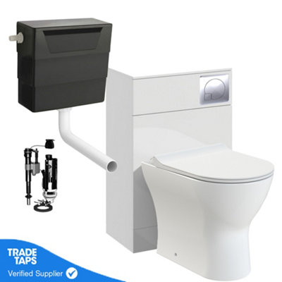 White Back to Wall WC Toilet Unit 500mm with Toilet Pan, Cistern and Chrome Flush Plate