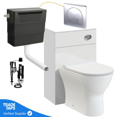 White Back to Wall WC Toilet Unit 500mm with Toilet Pan, Cistern and Chrome Flush Plate