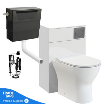 White Back to Wall WC Toilet Unit 500mm with Toilet Pan, Cistern and Flush Plate