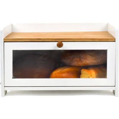 White Bamboo Single-Layer Bread Bin with Top Shelf