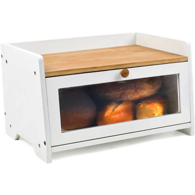 White Bamboo Single-Layer Bread Bin with Top Shelf