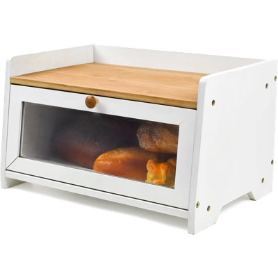 White Bamboo Single-Layer Bread Bin with Top Shelf