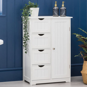 White Bathroom Cabinet 4 Drawer Unit Freestanding Wooden Storage Christow