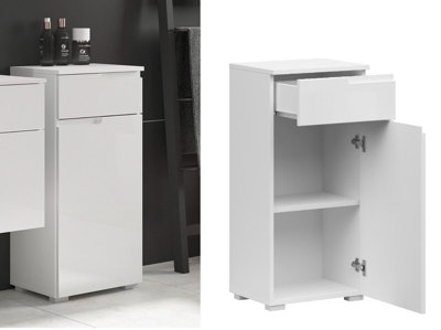 White Bathroom Cabinet Freestanding Storage Unit with Drawer White Gloss Slim Narrow 400mm Floor Unit Spice