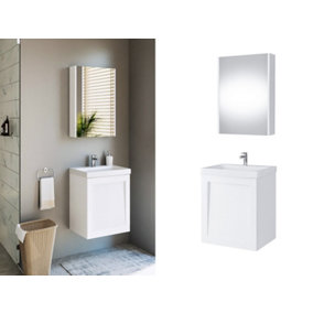 White Bathroom Cabinet Set Vanity Unit Sink Wall Basin 500 Mirror Lacquered Avir