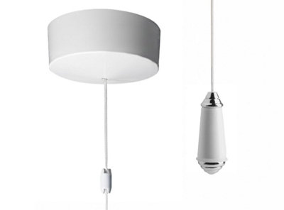 Chrome Bathroom Pull Cord Light Switch – Ceiling Mounted With 200cm Chain, White – Ergonomic, Easy Install