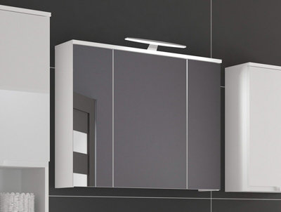 White Bathroom Mirror 80cm Wall 800 Storage Unit LED Light 3