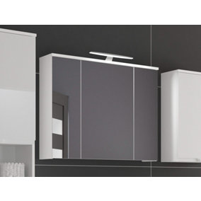 White Bathroom Mirror Cabinet 80cm Wall 800 Storage Unit LED Light 3 Door Spice