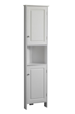 White Bathroom Tall Corner Storage Cabinet
