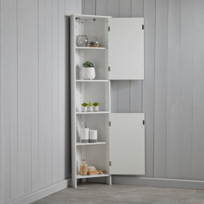 White Bathroom Tall Corner Storage Cabinet