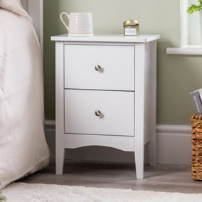 White Bedside Table 2 Drawer Slim Bedroom Nightstand Storage Cabinet Unit Christow