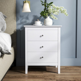 White Bedside Table 3 Drawer Chest Wooden Bedroom Nightstand Storage Cabinet