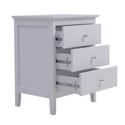 White Bedside Table 3 Drawer Chest Wooden Bedroom Nightstand Storage Cabinet