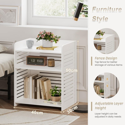 White Bedside Table, Adjustable Layer Height Table, Small End Table, Sofa Side Table, for Living Room or Bedroom