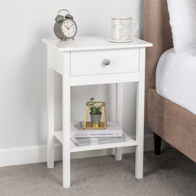 White Bedside Table Bedroom Cabinet Nightstand With Drawer & Shelf Christow