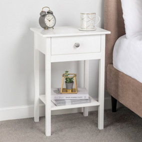 White Bedside Table Bedroom Cabinet Nightstand With Drawer & Shelf Christow