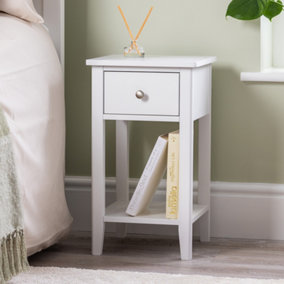 White Bedside Table Slim Bedroom Nightstand Cabinet Unit 1 Drawer Storage Shelf Christow
