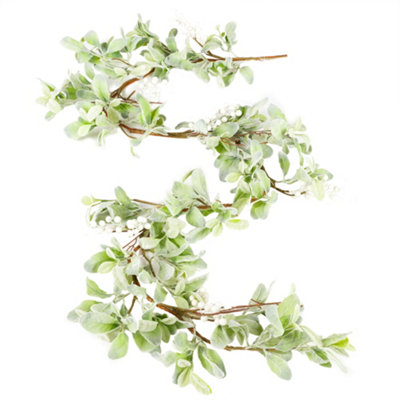 White Berry Lamb Ear Xmas Table Decoration Christmas Garland - 130cm
