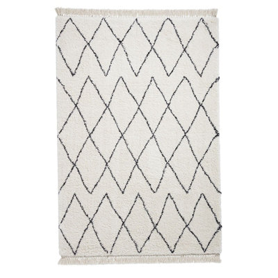 White/Black Kilim Modern Chequered Moroccan Shaggy Rug for Living Room Bedroom and Dining Room-200cm X 290cm