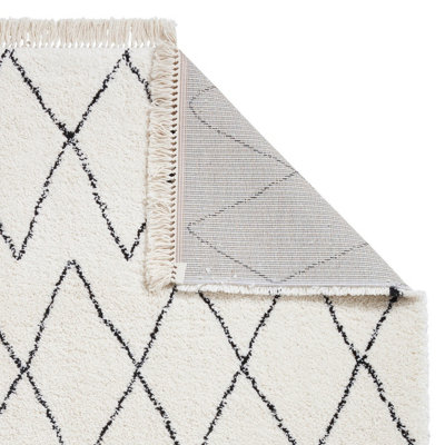 White/Black Kilim Modern Chequered Moroccan Shaggy Rug for Living Room Bedroom and Dining Room-200cm X 290cm