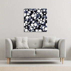 White, Black & Purple Flowers (Canvas Print) / 101 x 101 x 4cm