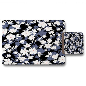 White, Black & Purple Flowers (Placemat & Coaster Set) / Default Title