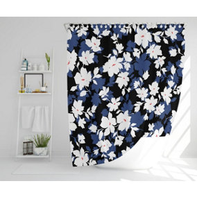 White, Black & Purple Flowers (Shower Curtain) / Default Title
