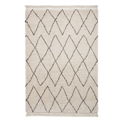 White/Black Rug, Easy to Clean Shaggy Rug, Chequered Rug, Moroccan Kilim Rug for LivingRoom, & DiningRoom-60 X 230cm (Runner)