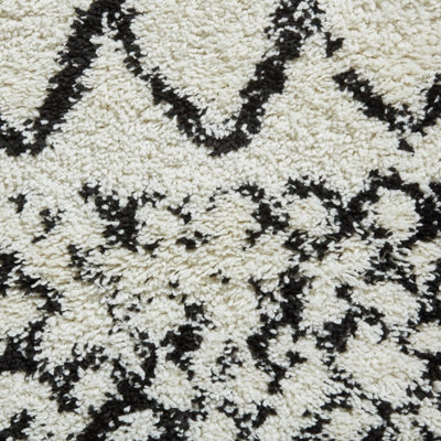 White Black Shaggy Geometric Modern Moroccan Easy to Clean Rug for Living Room, Bedroom and Dining Room-120cm X 170cm