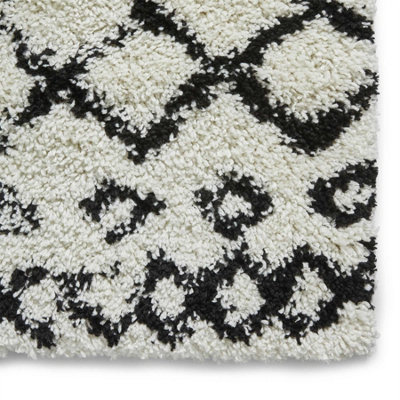 White Black Shaggy Geometric Modern Moroccan Easy to Clean Rug for Living Room, Bedroom and Dining Room-200cm X 290cm