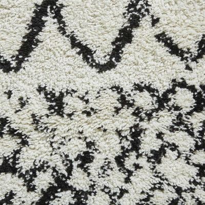 White Black Shaggy Geometric Modern Moroccan Easy to Clean Rug for Living Room, Bedroom and Dining Room-200cm X 290cm
