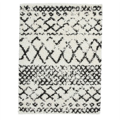 White Black Shaggy Geometric Modern Moroccan Easy to Clean Rug for Living Room, Bedroom and Dining Room-200cm X 290cm