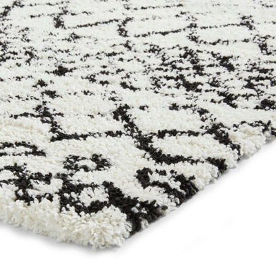White Black Shaggy Geometric Modern Moroccan Easy to Clean Rug for Living Room, Bedroom and Dining Room-200cm X 290cm