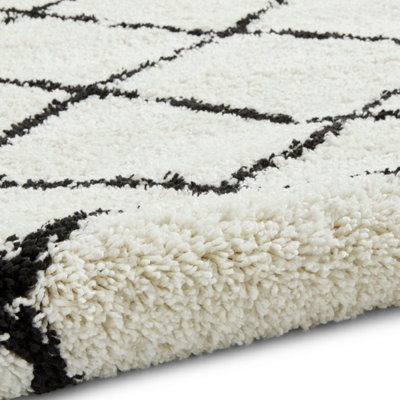 White Black Shaggy Moroccan Modern Geometric Rug for Living Room Bedroom and Dining Room-120cm X 170cm - 6