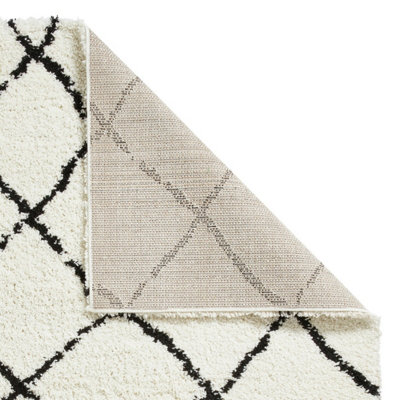 White Black Shaggy Moroccan Modern Geometric Rug for Living Room Bedroom and Dining Room-120cm X 170cm - 7