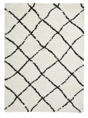 White Black Shaggy Moroccan Modern Geometric Rug for Living Room Bedroom and Dining Room-120cm X 170cm - 8